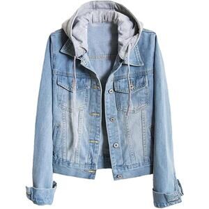 NWT ~ Light Blue Denim Jacket with Removable Gray Jersey Hood ~ Women's Plus 2X